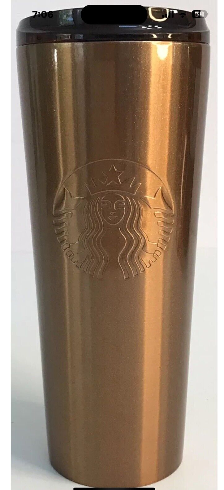 Starbucks 2022 Gold Copper Glitter Stainless Steel Cold Coffee Tumbler 16 Oz NEW