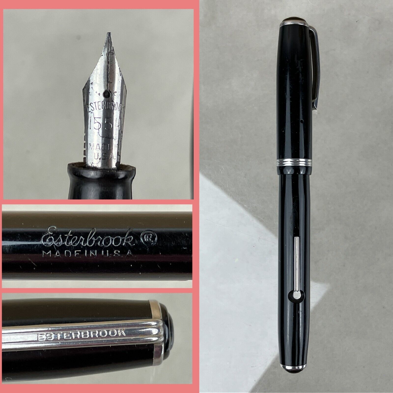 Vintage Esterbrook Matte Black & Silver Fountain Pen w/ No. 1554 Nib