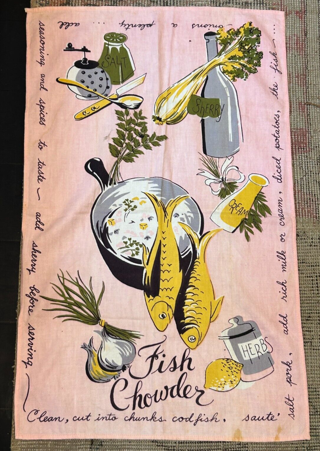 Vintage Patterned Tea Towel, 1950\'s - 1960\'s