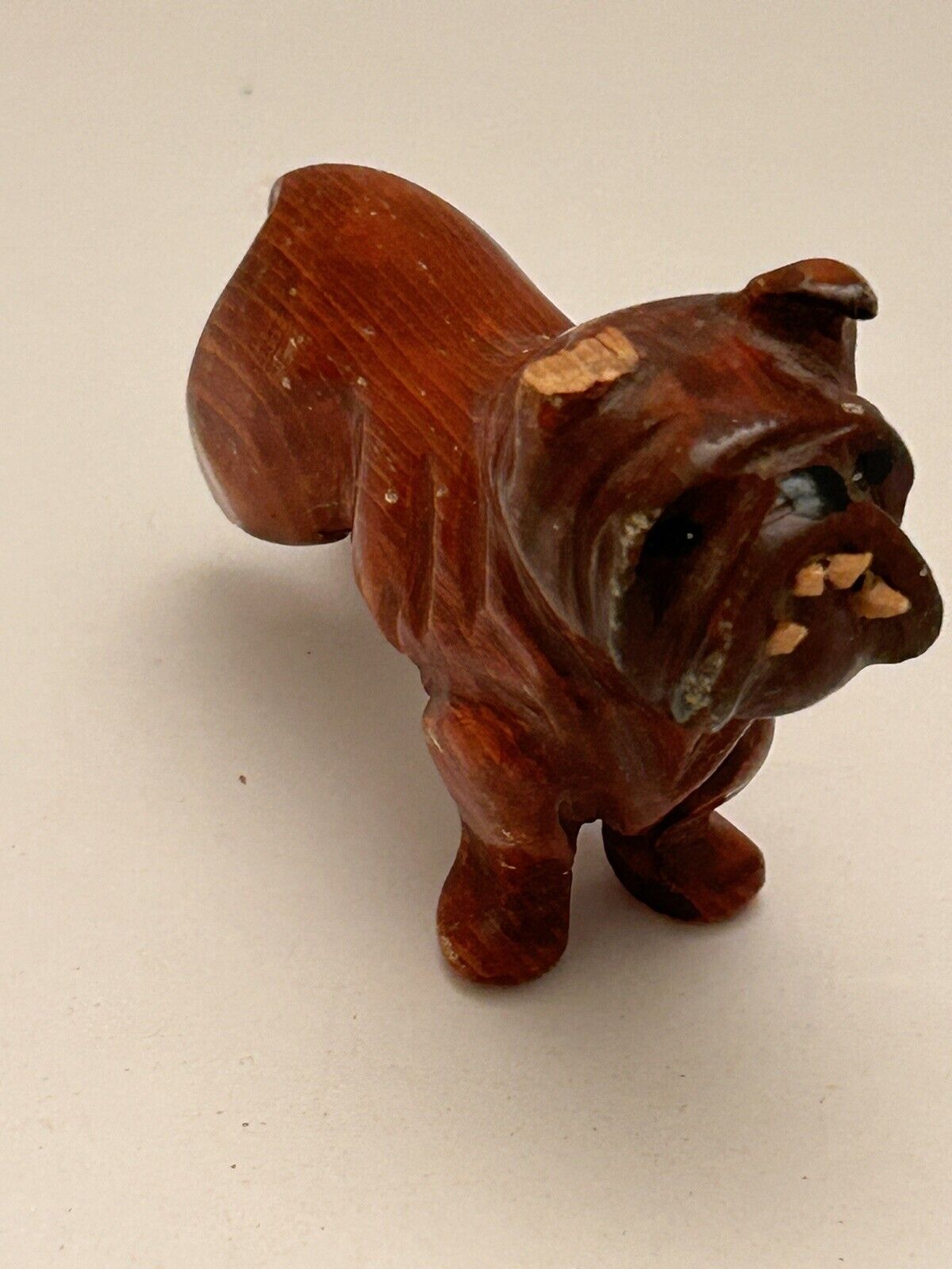 Vintage Mid Century Folk Art Carved Bulldog Wood Dog