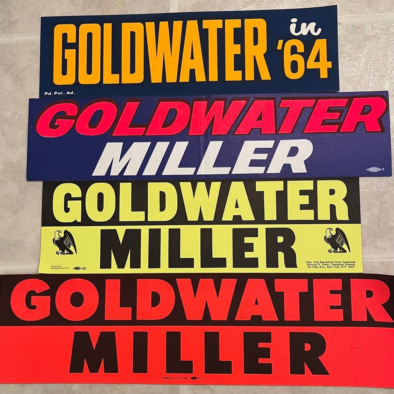 1964 Vintage Sticker Lot Sticker Lot Goldwater President Badge Campaign Politics