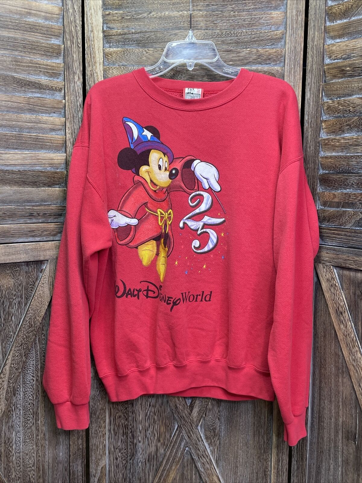 Vintage Walt Disney World 25th Anniversary Red Crewneck Sweatshirt Sz L USA Made