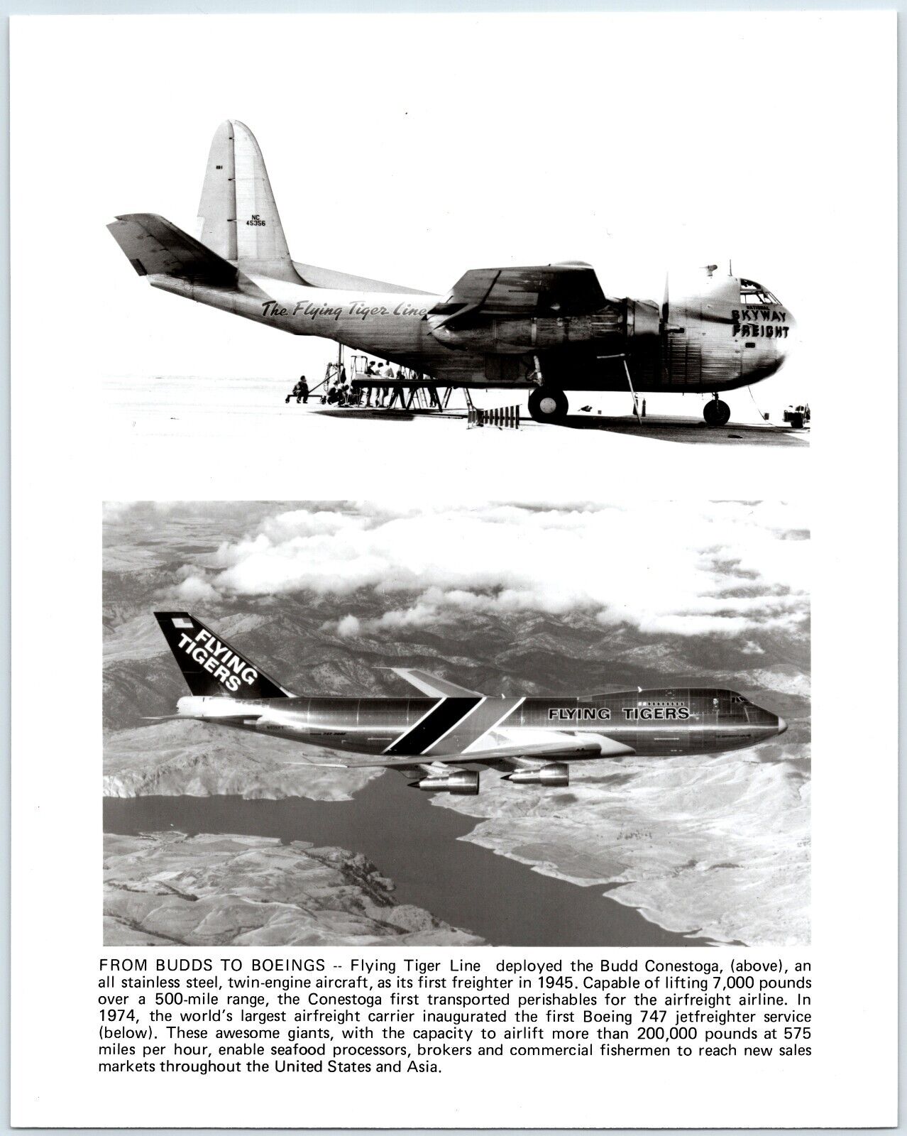 Budd Conestoga and Boeing 747 planes, AVG Flying Tigers, WW2, (1970s) Photo