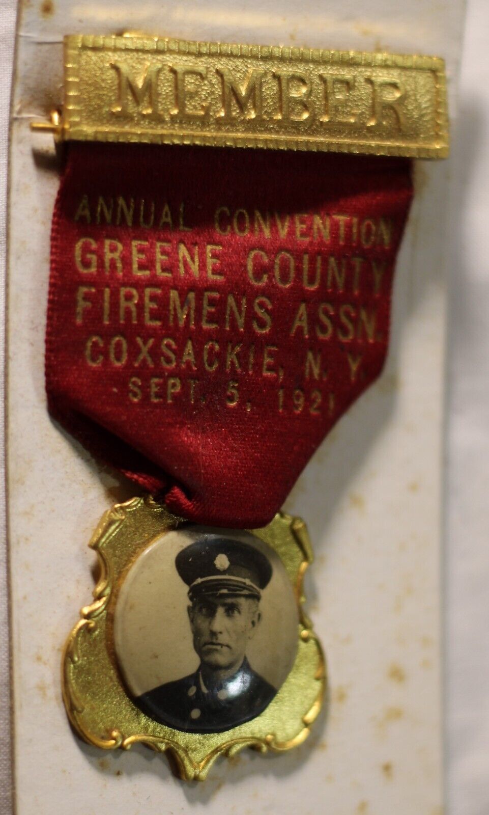 Vintage 1921 Firemen's Association Medal - Greene County, Coxsackie, New York