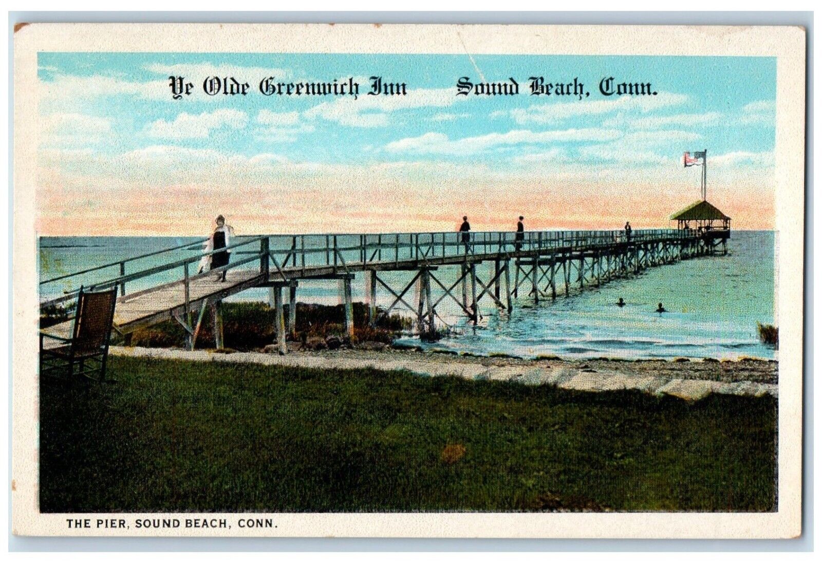 c1910 Pier Olde Greenwich Inn Sound Beach Connecticut Vintage Antique Postcard