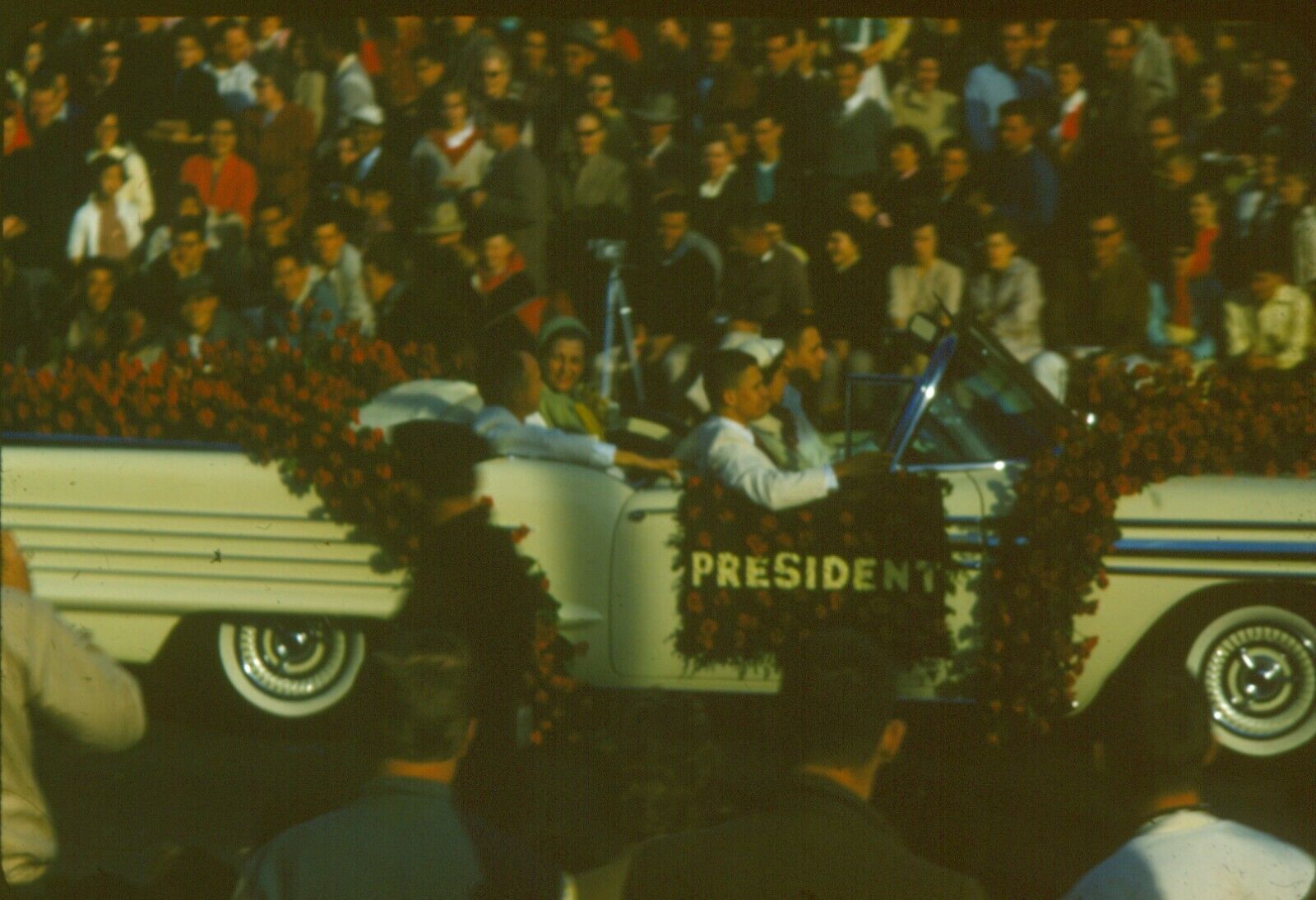 2 35mm slides California parade rose ?  president car 1950s Boys scouts float