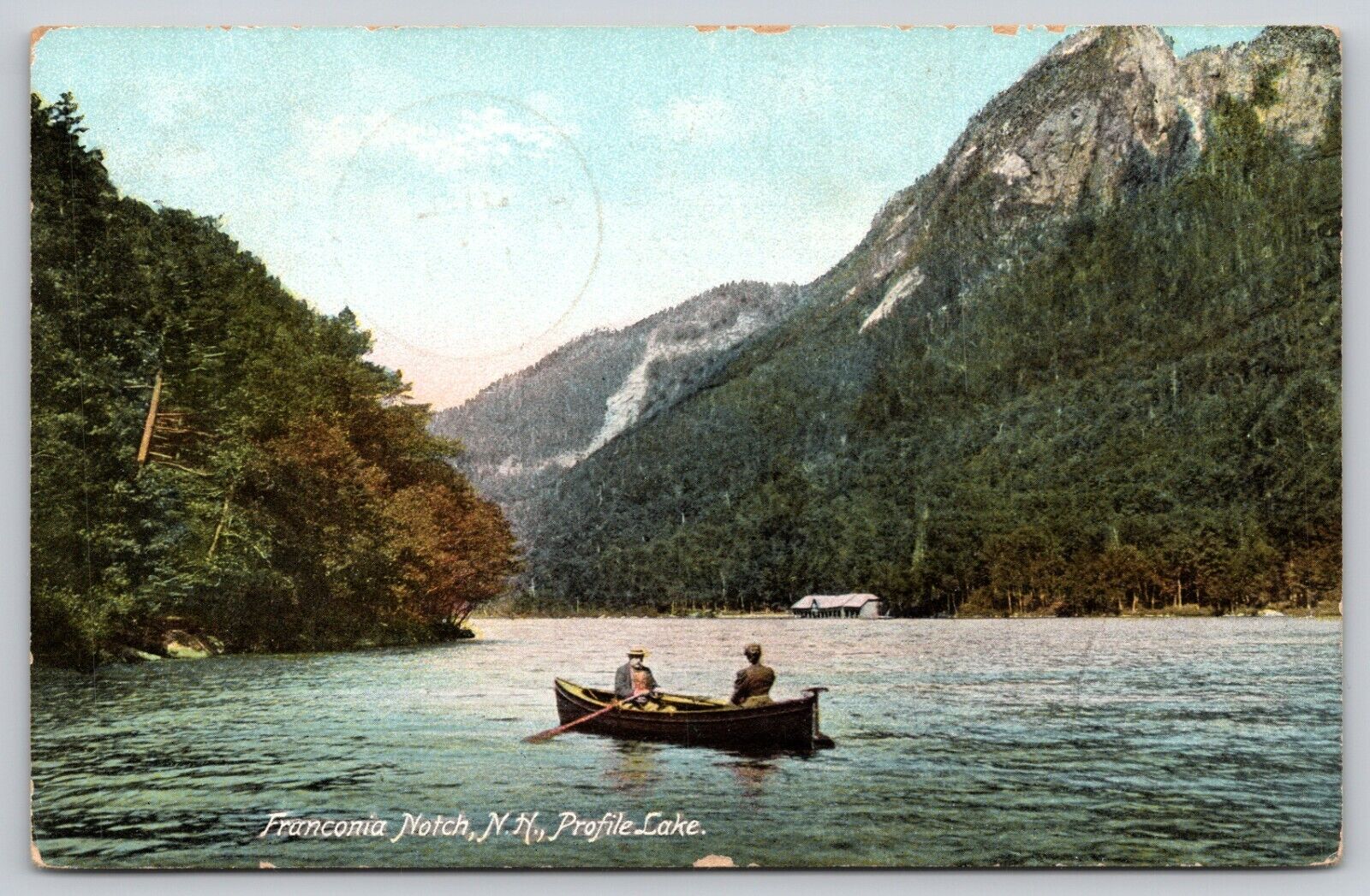 Postcard NH Franconia Notch Profile Lake Canoe DB A7