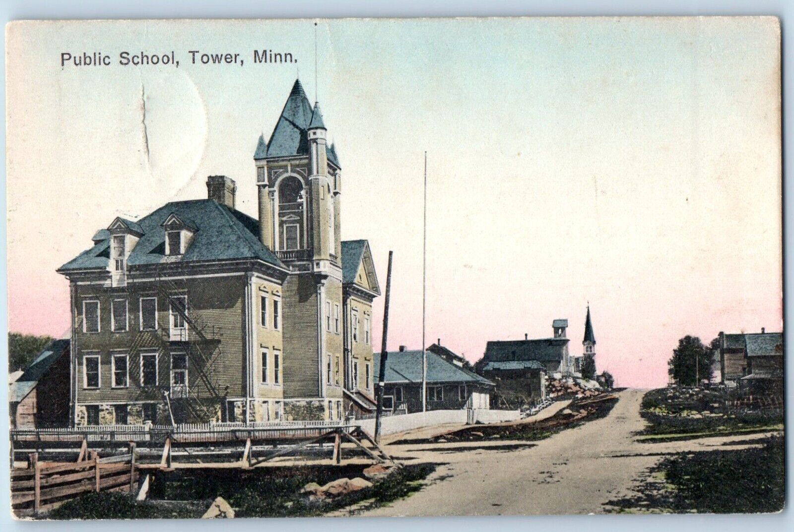 Tower Minnesota Postcard Public School Exterior Building c1910 Vintage Antique