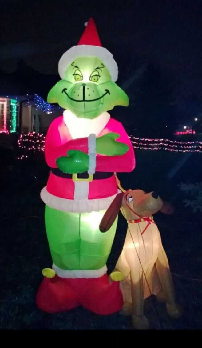 GEMMY Grinch & Max Inflatable 8\' Feet Tall WORKS PERFECT (Only One On Ebay) RARE