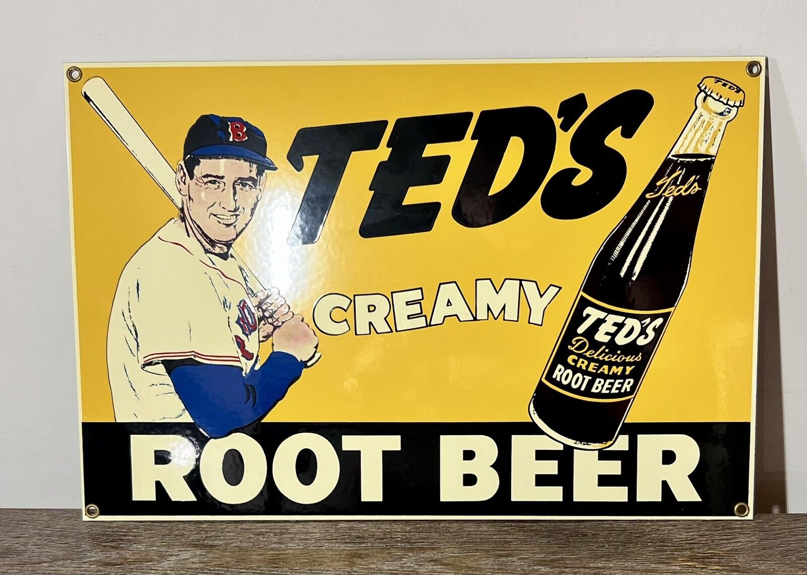 Red Sox Ted Williams Ted\'s Creamy Root Beer Metal Tin Sign 15x10