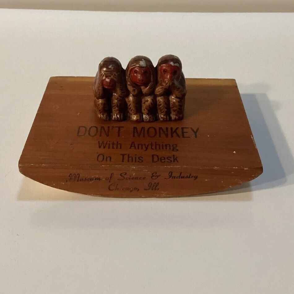 Museum Of Science And Industry 3 Monkeys Desk Blotter Don’t Monkey Vintage Mcm