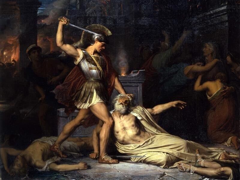 Art Oil painting Jules-Joseph-Lefebvre-The-Death-of-Priam strong man sword