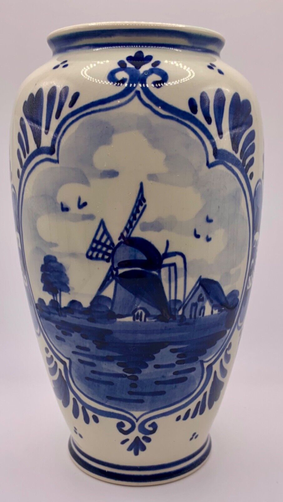 Beautiful Vintage Delft Hand Painted Windmill Urn Shaped Bud Vase