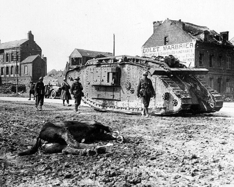 British Mark V Tank and Soldiers Peronne, France 8x10 WWI WW1 Photo 24