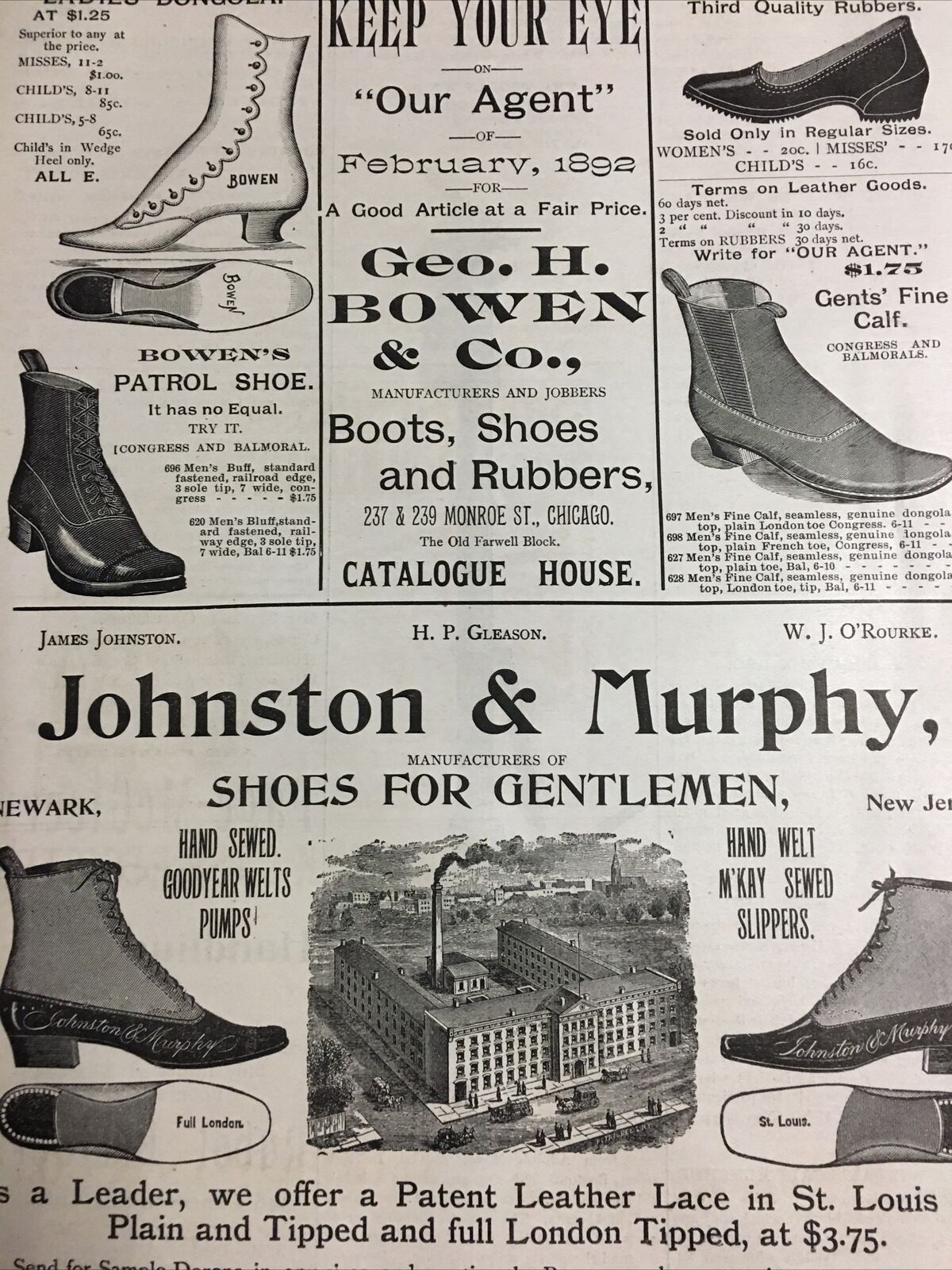 1892 Shoe Advertising Great Antique Ad Graphics Newark Factory ++