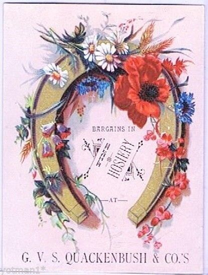 G.V.S. Quackenbush & Co, Fine Hosiery, Victorian Trade Card red flowers & daisey