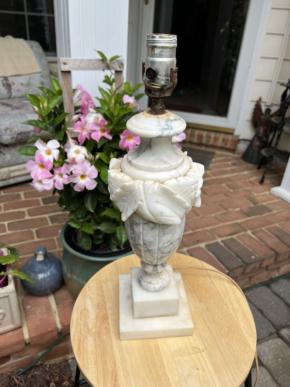 1950s Italian Urn Alabaster ( or Marble?) Table Lamp, Vintage, Heavy, Working