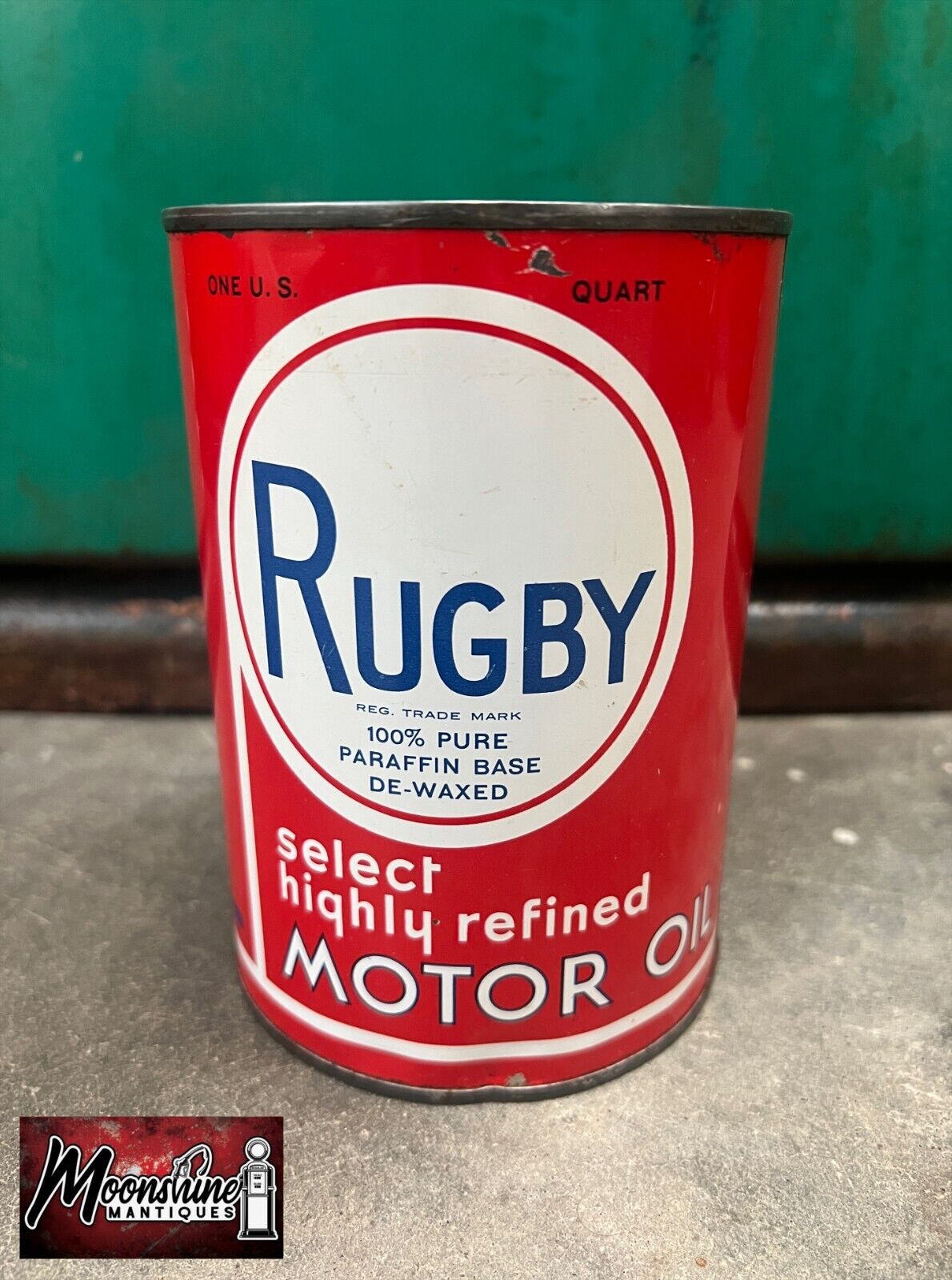 1950’s RUGBY Motor Oil Can 1 qt. - Gas & Oil