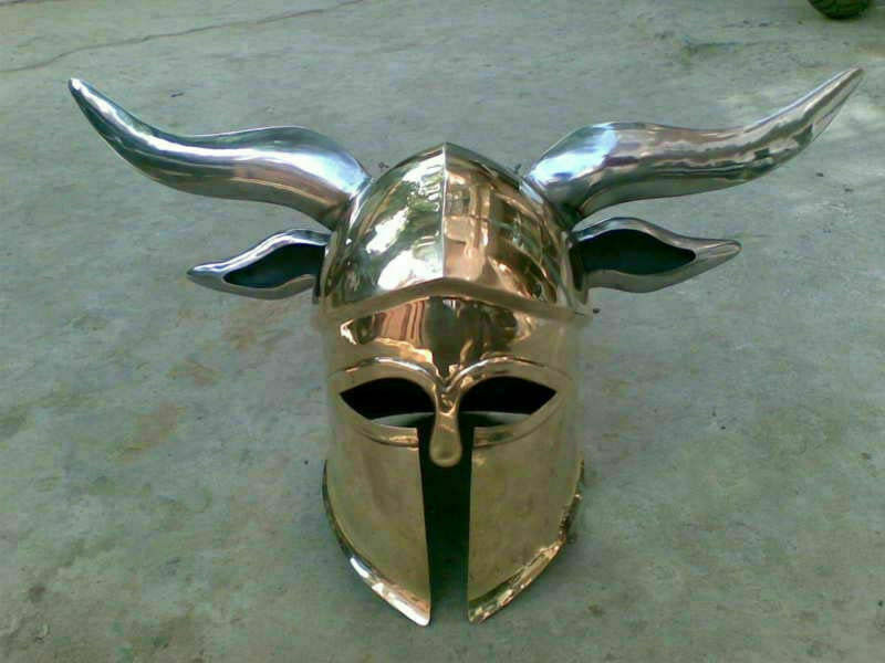 DGH® Brass Medieval Viking Barbarian CORINTHIAN Helmet with steel horns ASA FS