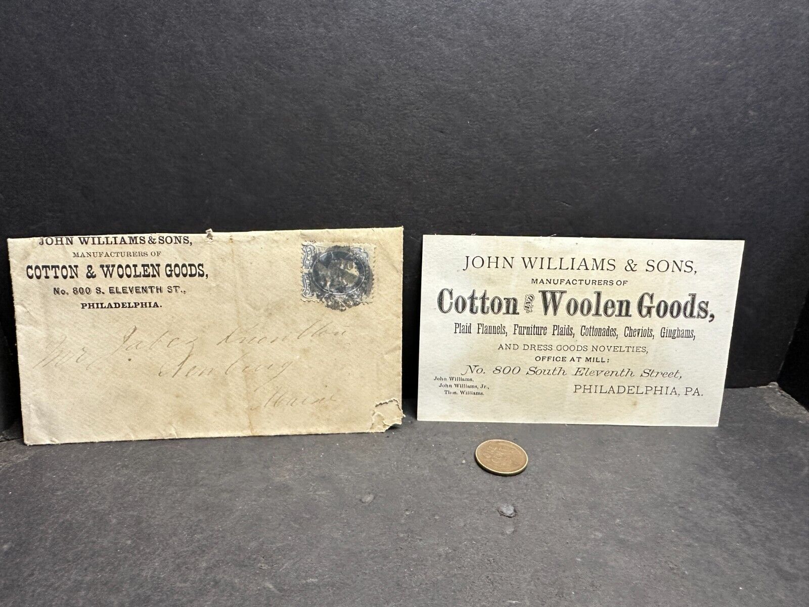 Victorian Cover & Trade Card, John Williams Cotton & Woolen Goods, Philadelphia