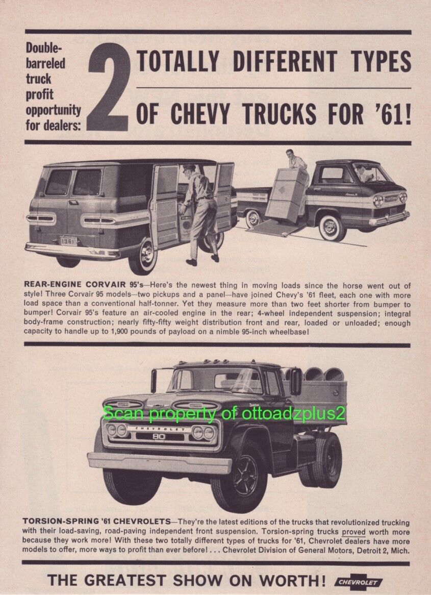 1961 Chevrolet Corvair 95 Pickup and Corvair Van - 1961 Chevrolet 80 Truck ad