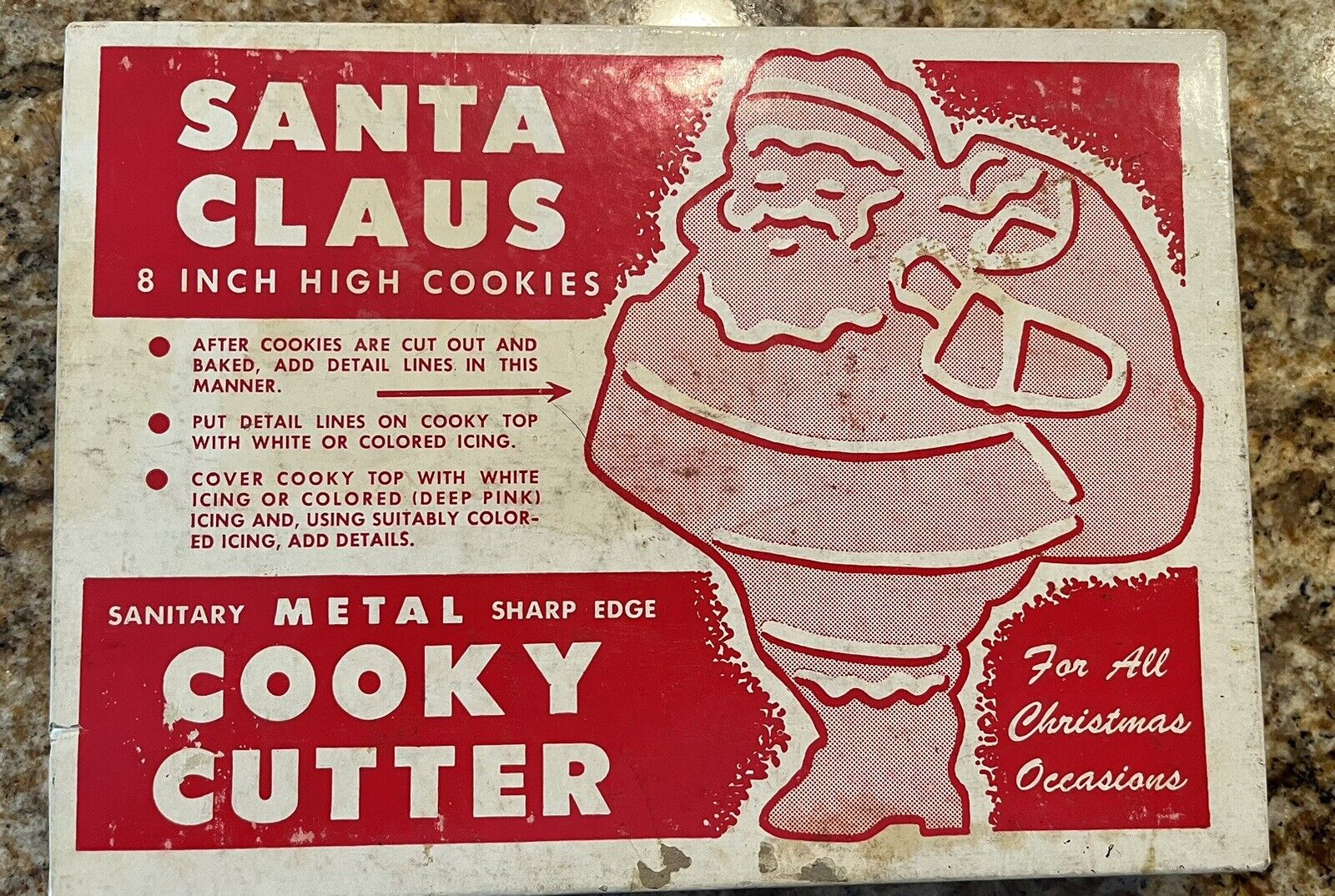 Vintage 8 Inch Metal Santa Claus Christmas Cookie Cooky Cutter, Original Box