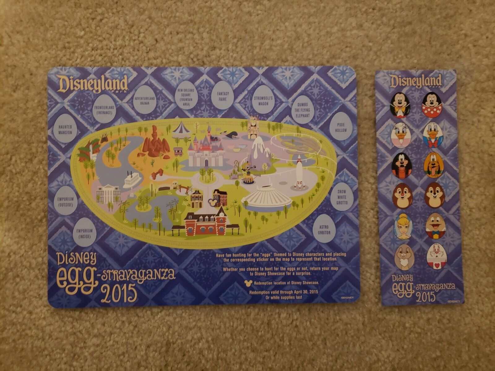 2015-2019 Disneyland Eggstravaganza Map with Stickers YOU CHOOSE ONE