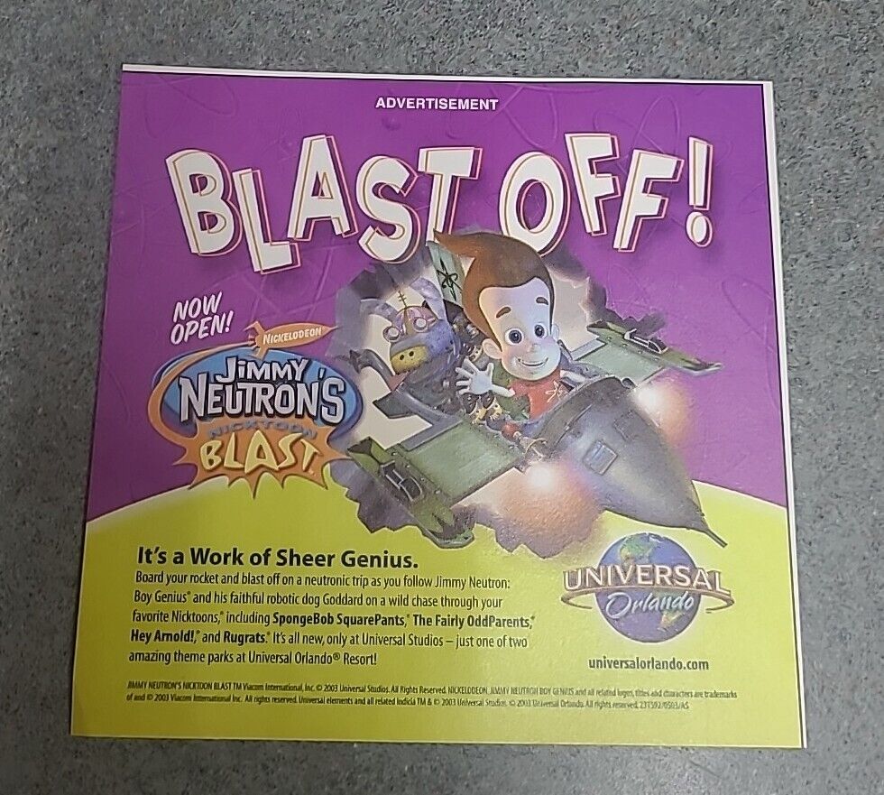 Jimmy Neutron's Nicktoon Blast Universal Orlando Print Ad 2003 5x5