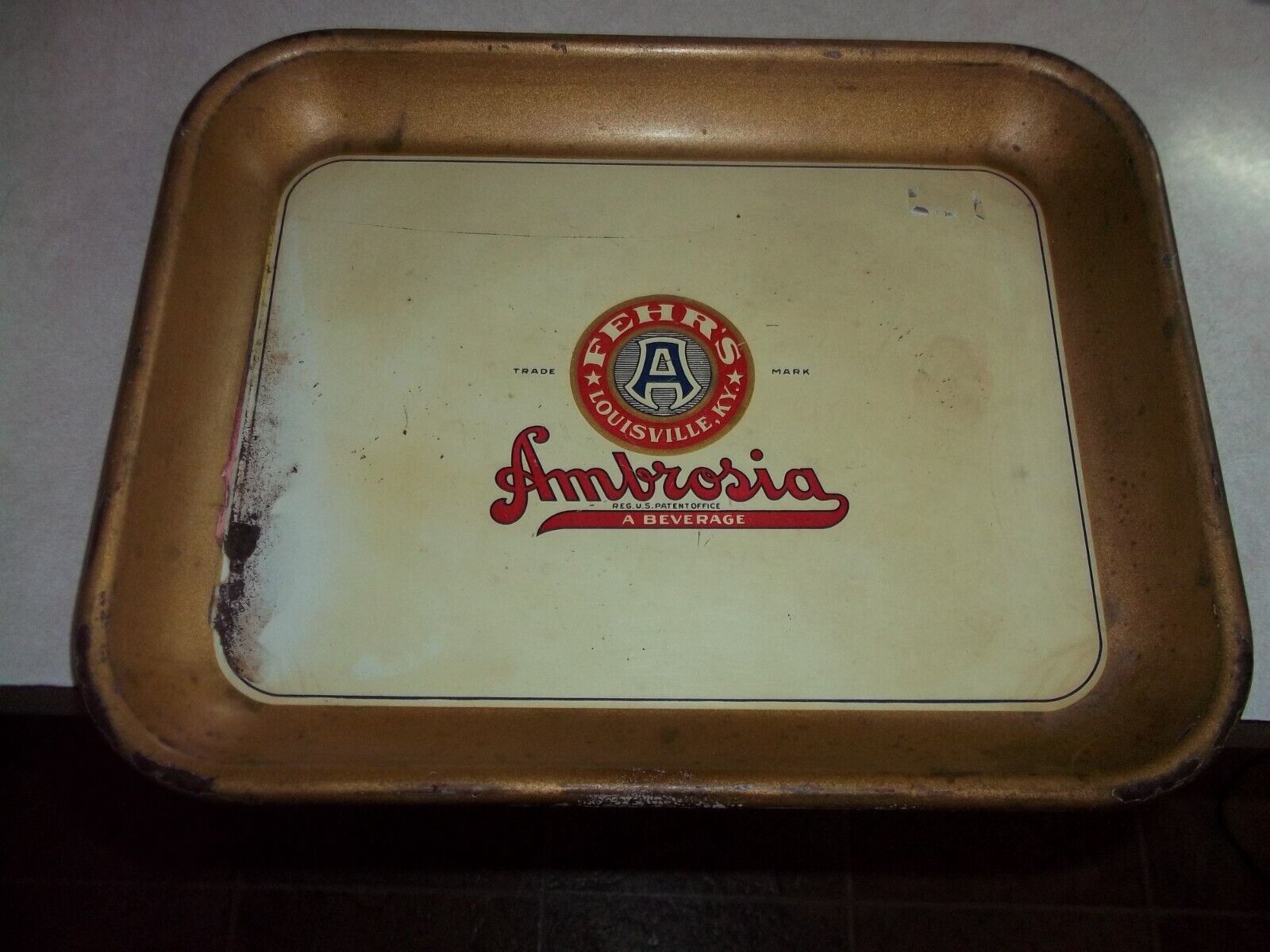 Vintage PROHIBITION FEHR'S AMBROSIA NEAR BEER METAL TRAY Louisville Kentucky Ky