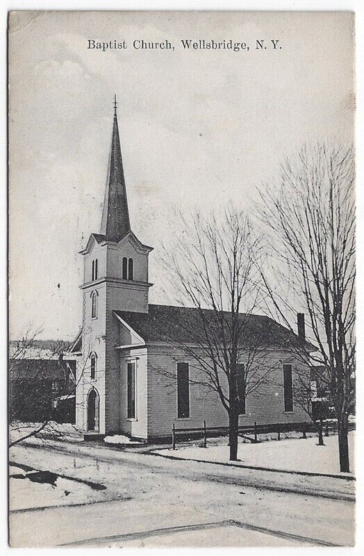 Wellsbridge, New York, Vintage Postcard View of Baptist Church, 1909
