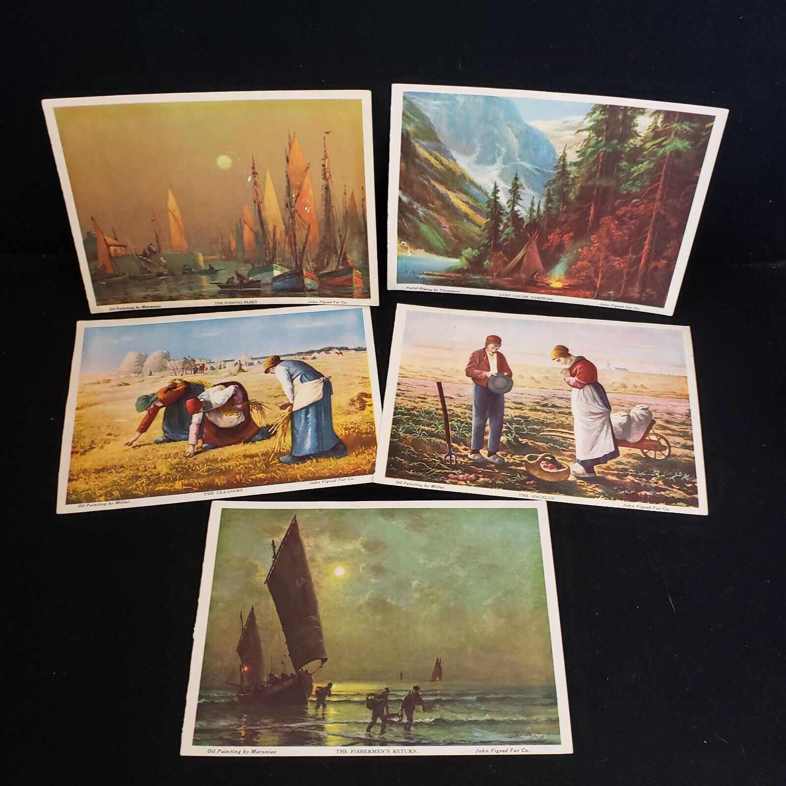 Set 5 John Figved Fur Co Oil Painting Pastel Drawing Advertising Cards Milwaukee