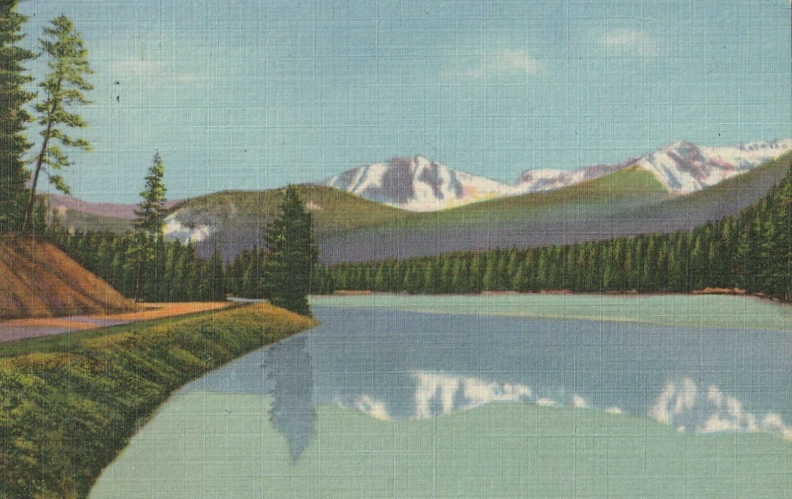 Linen Postcard Sylvan Lake Sylvan Pass Yellowstone WY Mirror Reflection Teton Co