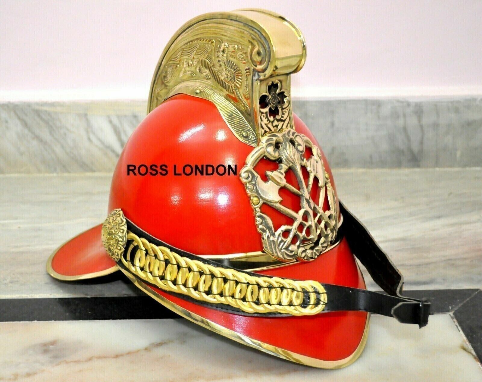 Fire Fighter Red Finish Fireman Victorian British Chief Brass Fireman Helmet