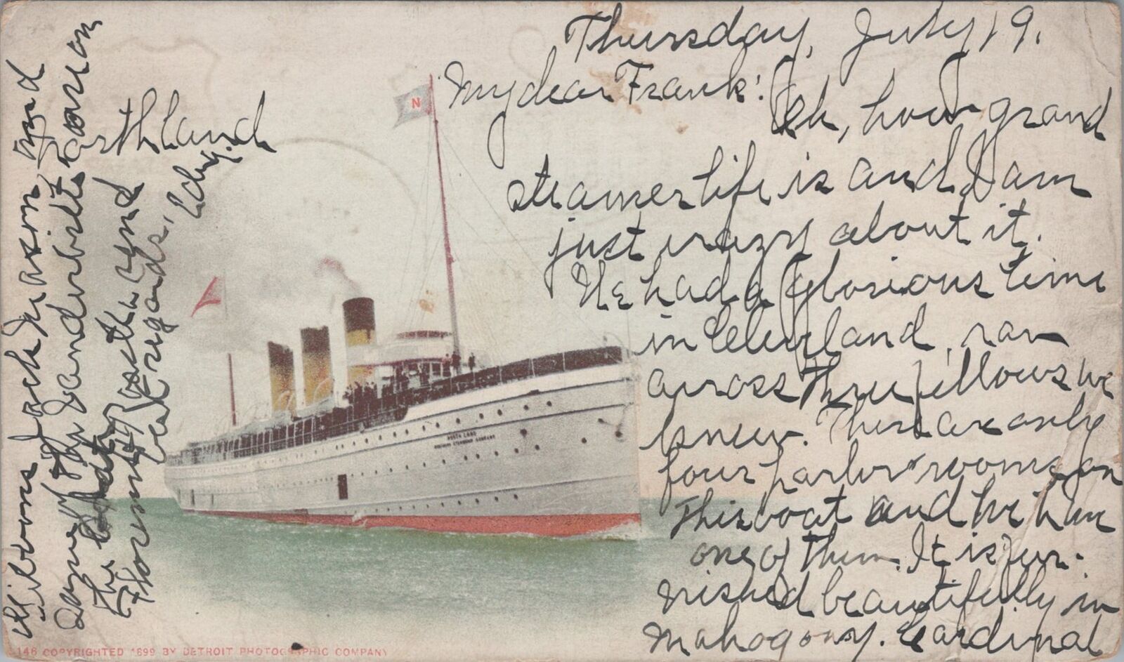 Luxury Liner, North Land Passenger Ship,1900 Private Mailing Card to Heidelberg