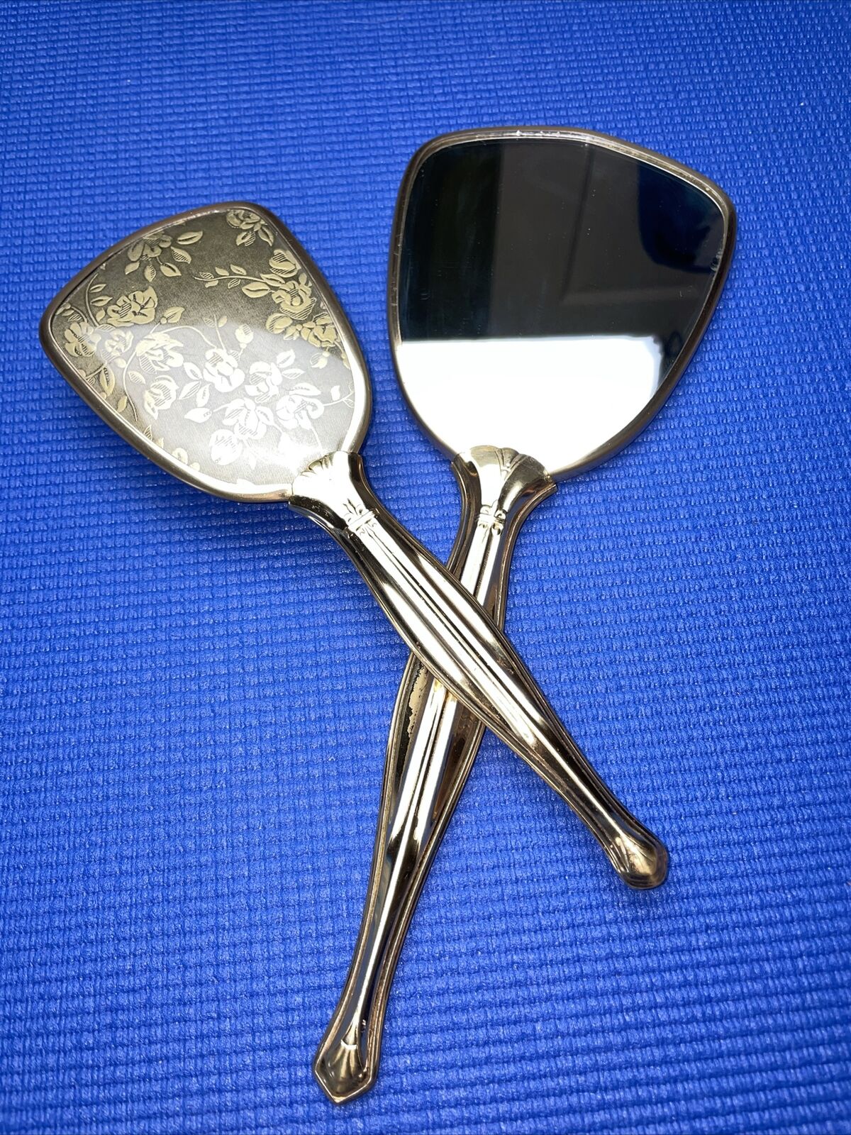 Antique Vintage Gold Color Vanity Mirror and Hair Brush Set