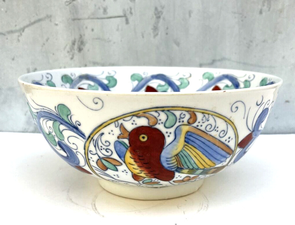 Large vintage Chinese porcelain hand painted bowl birds and berries