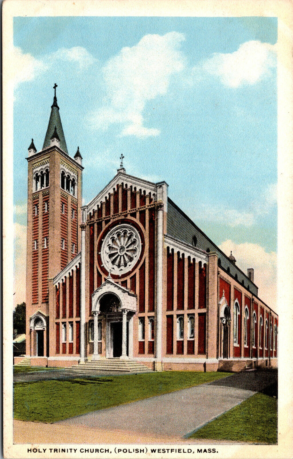 Vtg 1920s Holy Trinity Church Polish Westfield Massachusetts MA Postcard