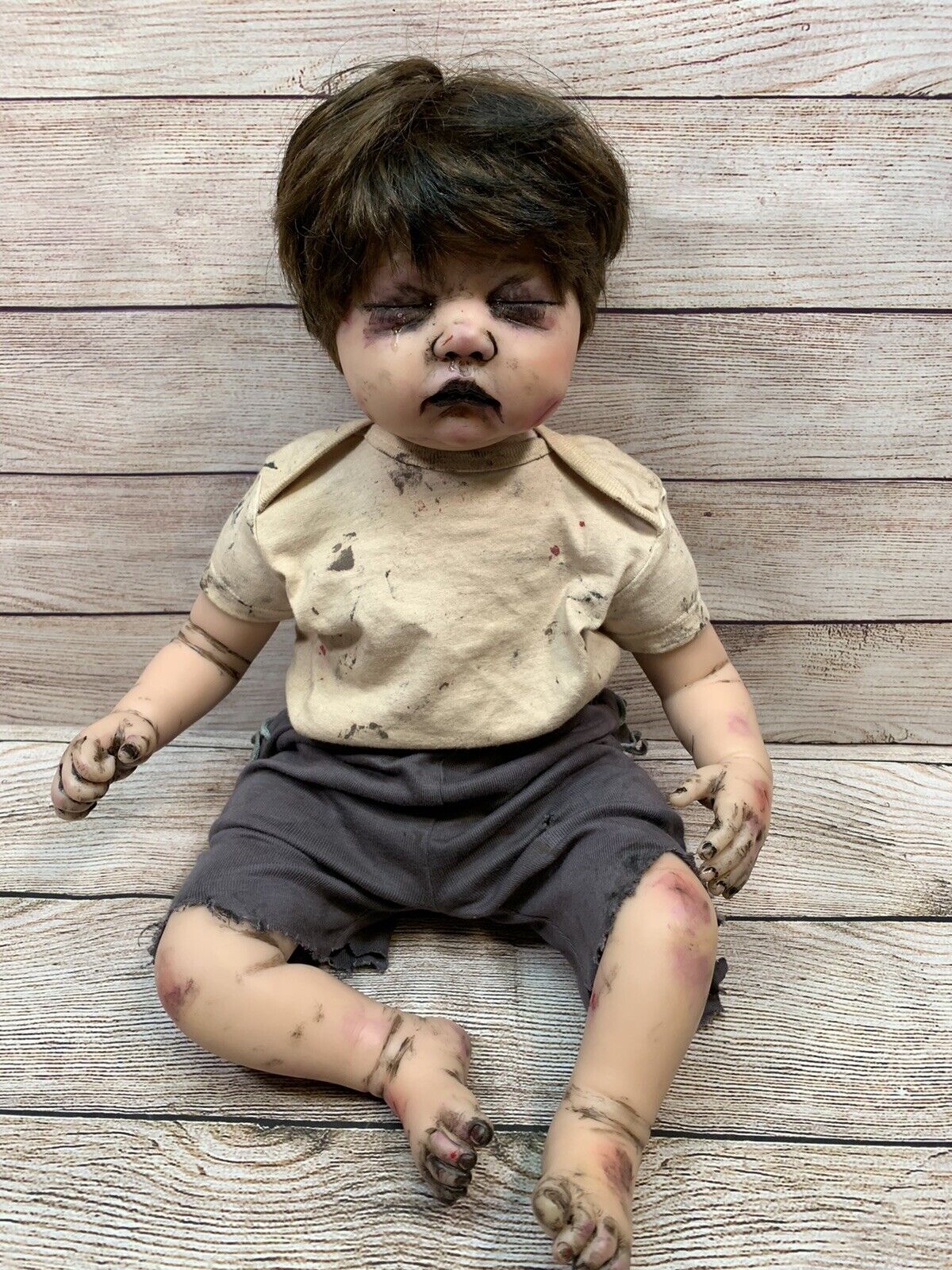 OOAK Creepy Baby Doll 21” Zombie Bruised Goth Prop Horror Halloween Weighted