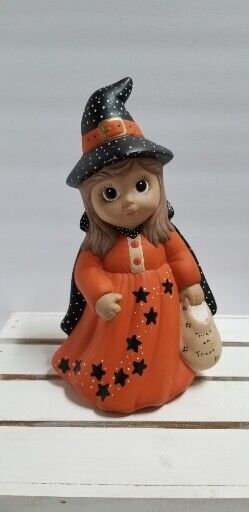 Vintage Halloween Hand Painted Ceramic Witch Girl Collectible Figure 