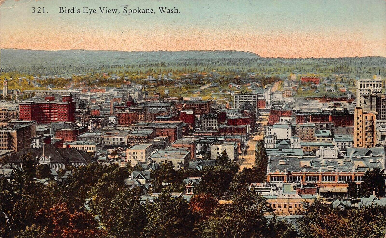 Spokane WA Washington Downtown 1930s Aerial View Main Street Vtg Postcard Q8