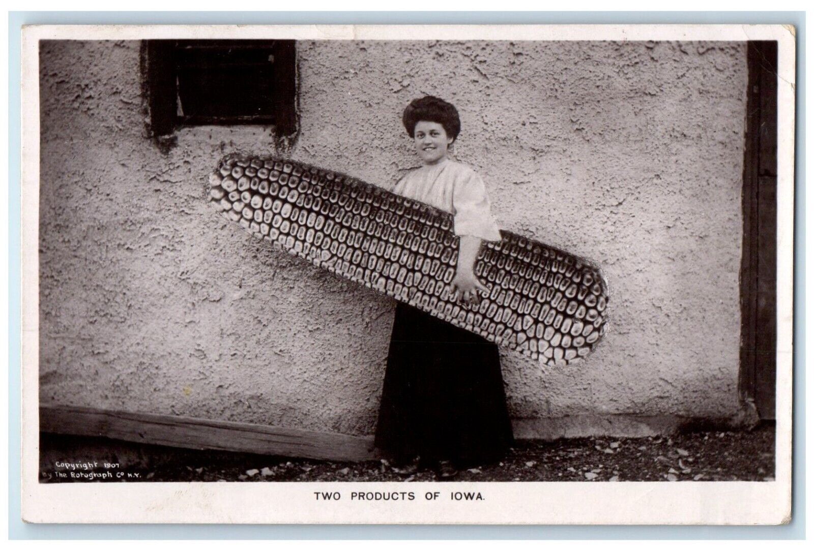 c1910\'s Woman With Big Corn Two Products Of Iowa RPPC Photo Antique Postcard