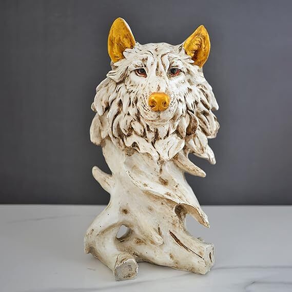 Wolf Head polyresin Statue Wild Animal Figurine Decorative Showpiece 10.2 Inches