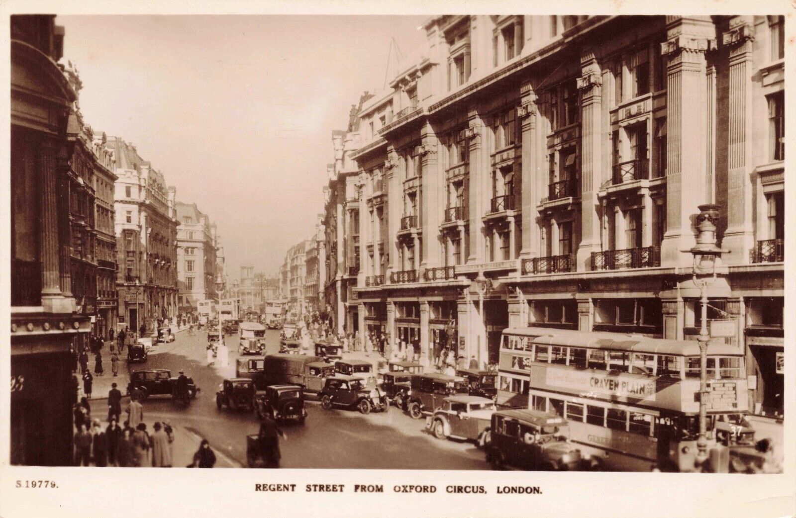 RPPC Regent Street from Oxford Circus, London, England  Posted 1938 Stamped PC