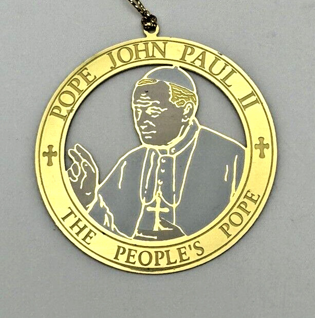 Vintage Pope John Paul II Memorial Brass Gold Christmas Ornament 2.5\