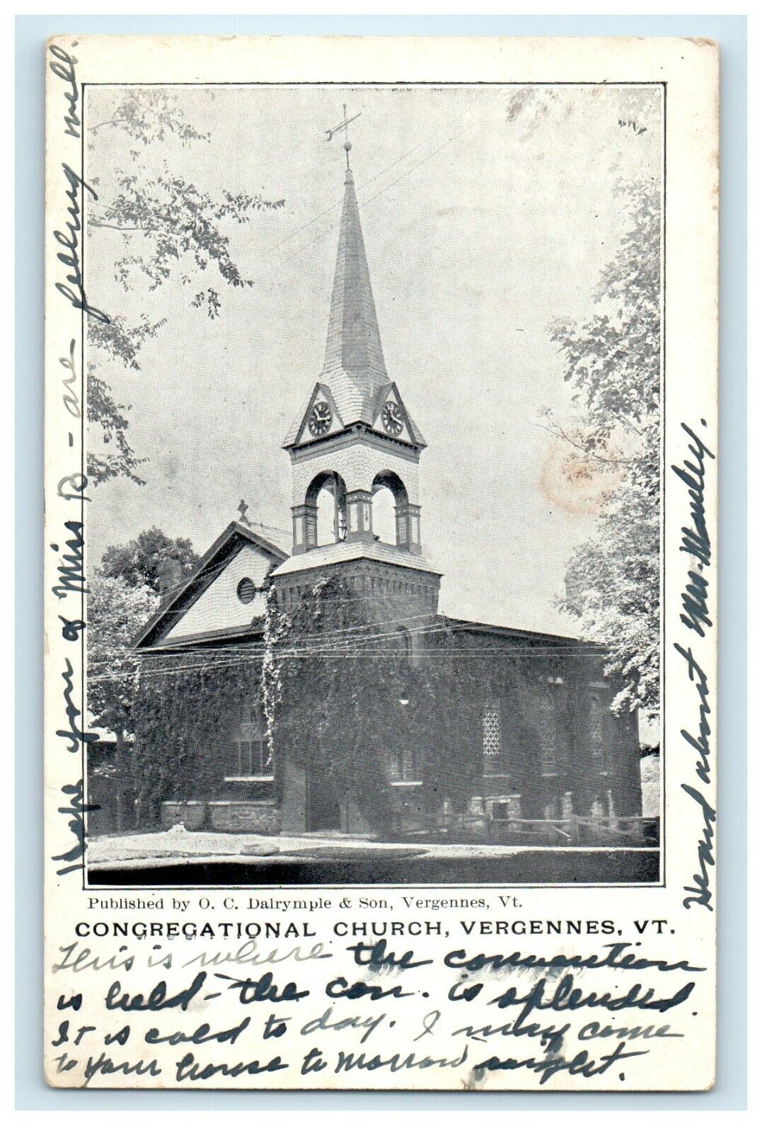 1918 The Congregational Church Vergennes Vermont VT Antique Postcard  