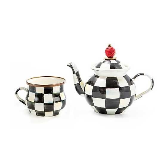 Brand New Mackenzie Childs Courtly Check Tea for Me Set