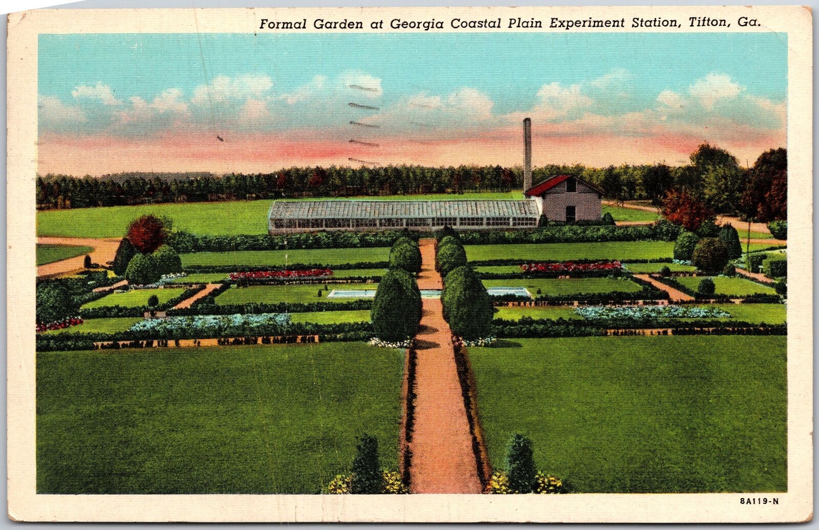 Tifton Georgia, 1948 Formal Garden, Coastal Plain Experiment Station, Postcard