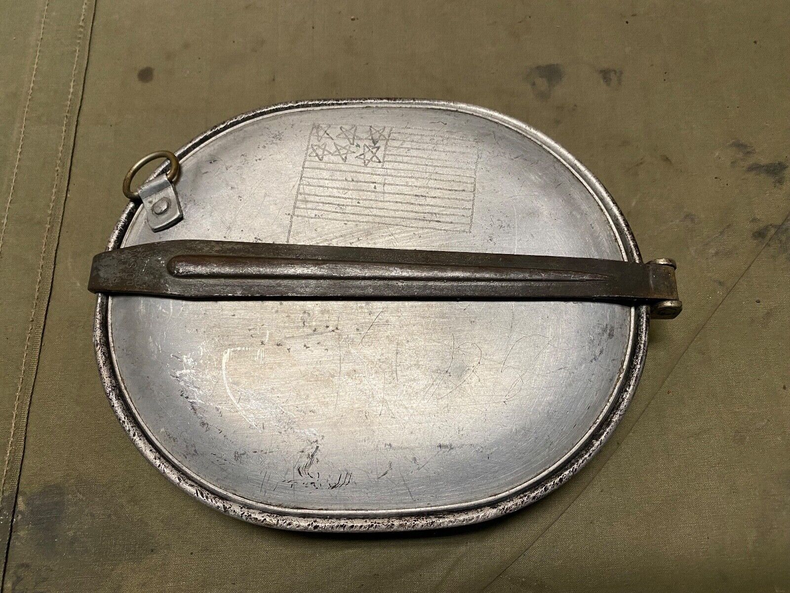 ORIGINAL WWI WWII US ARMY M1910 MESS KIT-DATED 1918, NAMED, TRENCH ART
