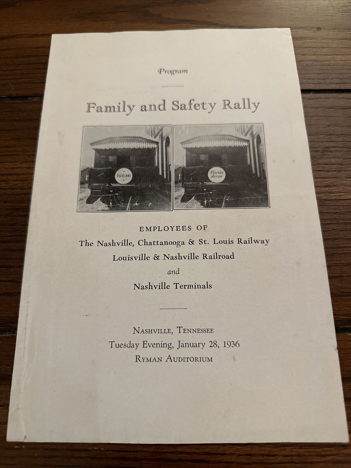 Railway Rally - Ryman Auditorium RARE Historic Program Nashville TN Jan 1936