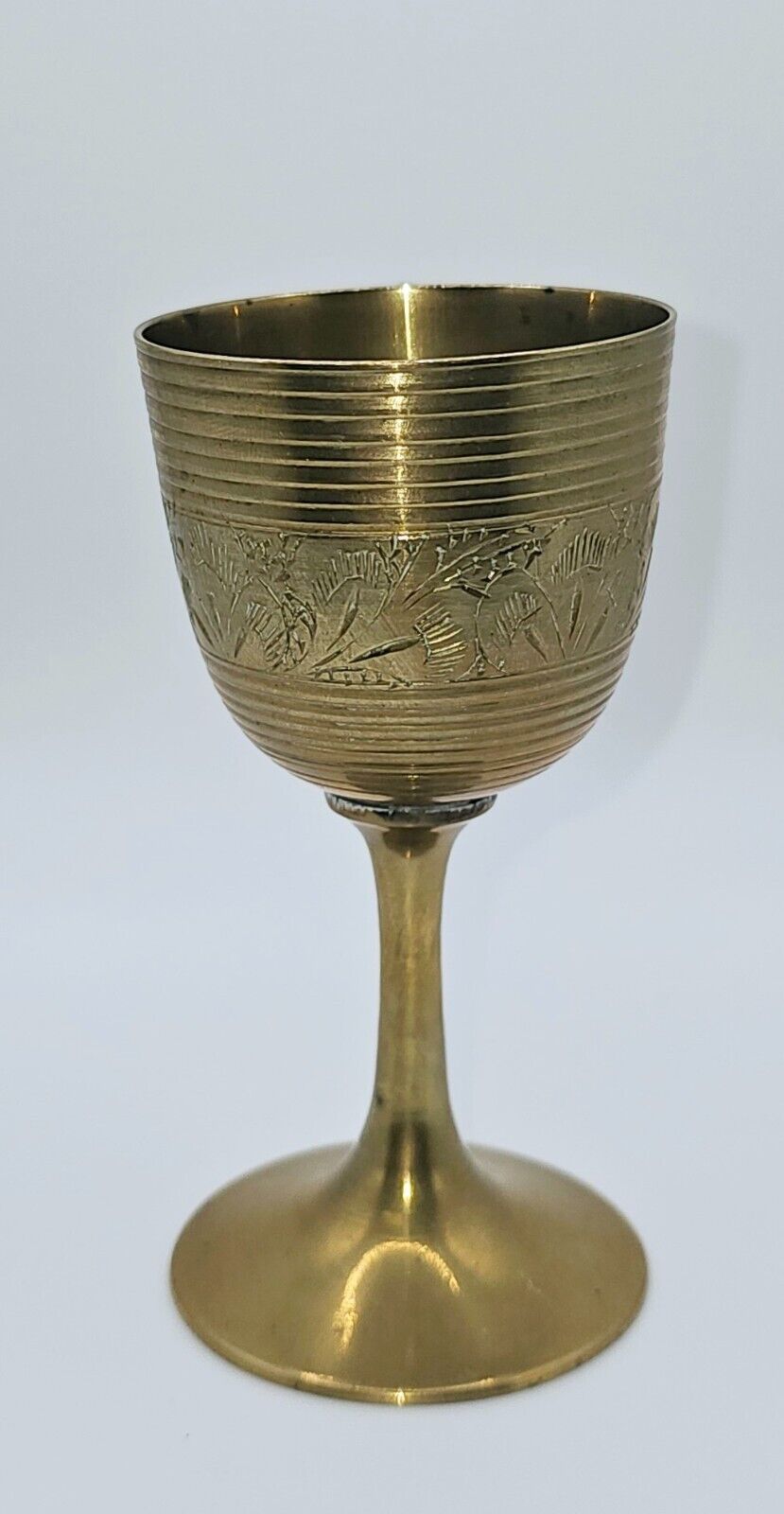 Vintage Solid Brass Etched Antique Chalice Goblet Cup